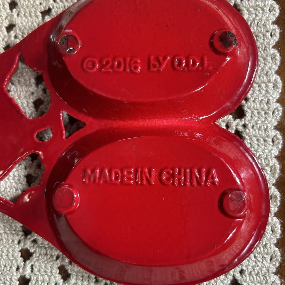 ODI Double Spoon Rest Cast Iron Enamel RED Rooster Country Farmhouse Retro